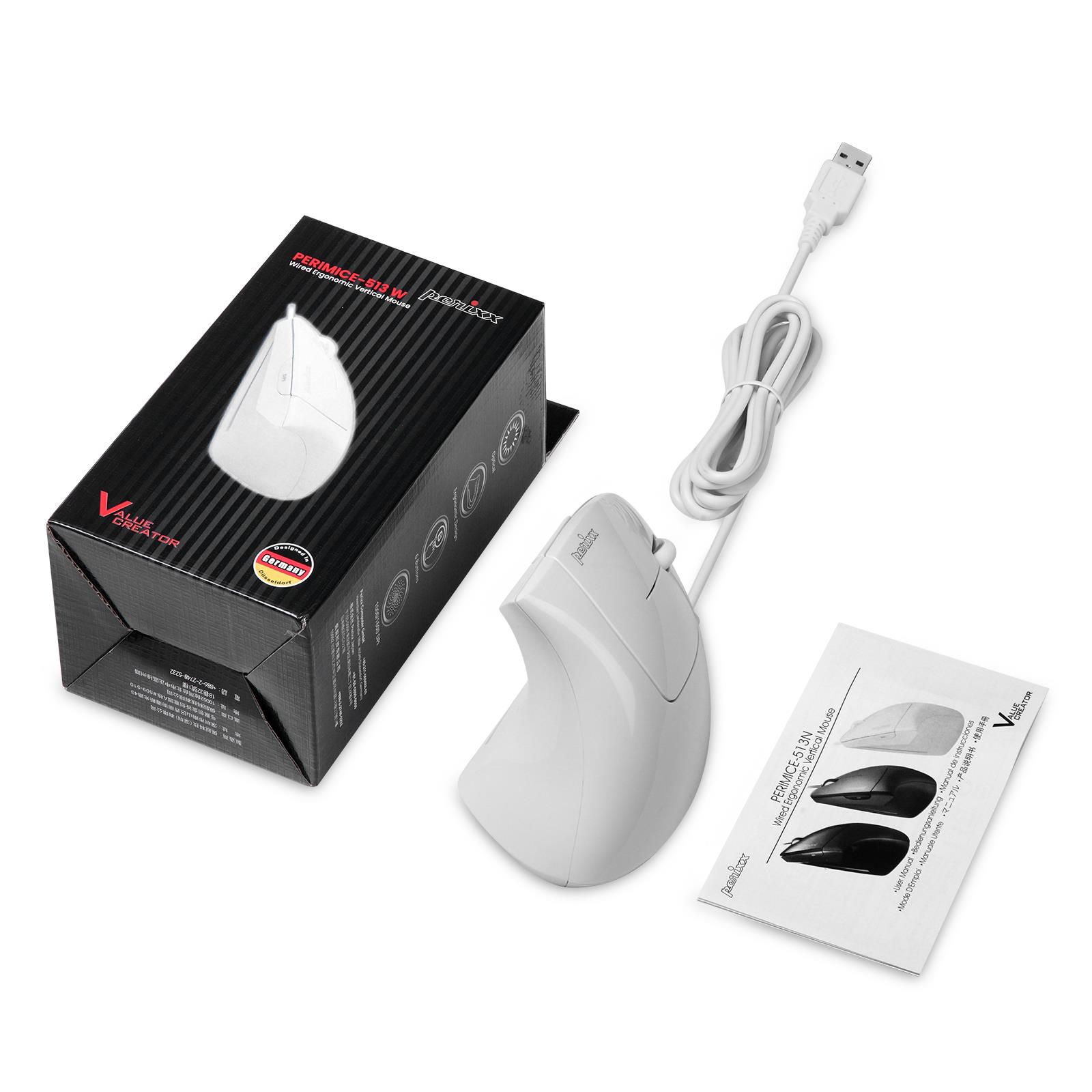 Mysz przewodowa Perixx PERIMICE-513 W optyczna wertykalna pionowa biała - obrazek 5