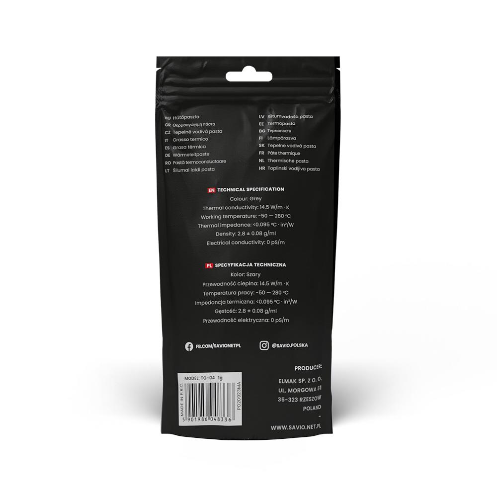Pasta termoprzewodząca SAVIO TG-04, 14,5W/m-K, 2g - obrazek 3