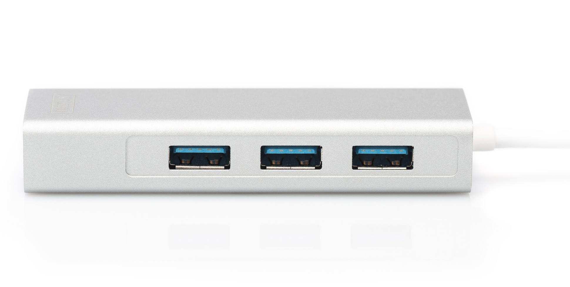 HUB/Koncentrator DIGITUS 3-portowy USB Typ C, USB A HighSpeed z Gigabit LAN aluminium - obrazek 4