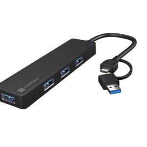 Hub USB Natec Mayfly 4xUSB 3.0 czarny USB-C + Adapter USB-A