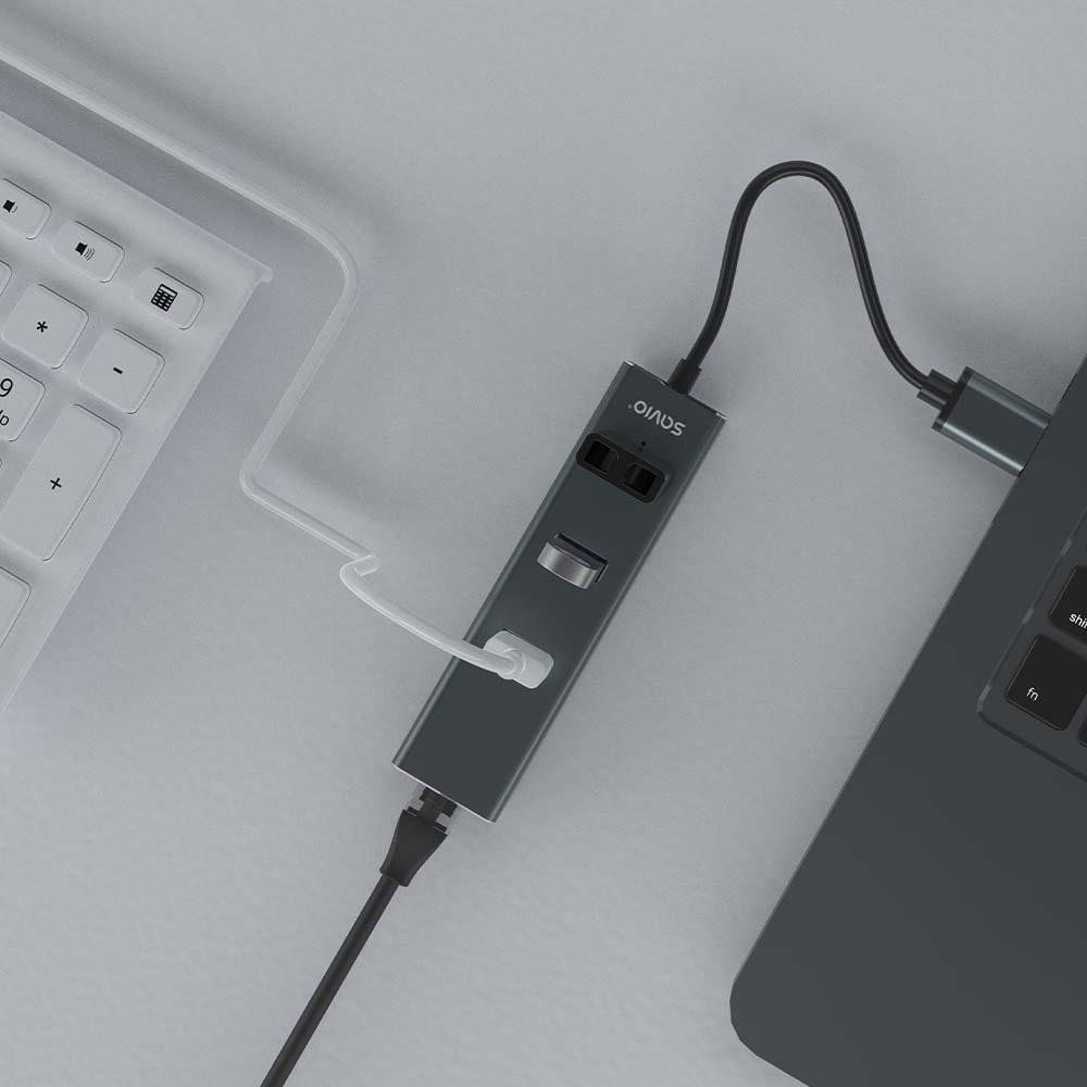 HUB USB-A 3.1 SAVIO AK-58 z adapterem RJ-45 3-portowy - obrazek 5