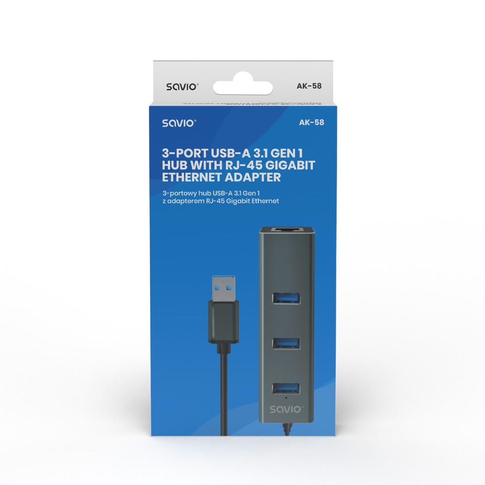 HUB USB-A 3.1 SAVIO AK-58 z adapterem RJ-45 3-portowy - obrazek 8