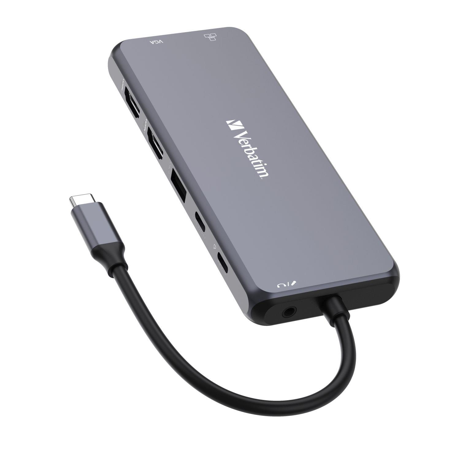 Hub USB Verbatim Multi Port CMH-14: 1x USB-C PD, 3xUSB-A 3.0, 1xUSB-C 3.0, 2xUSB-A 2.0, 2xHDMI, VGA, RJ-45, SD/microSD, audio - obrazek 2