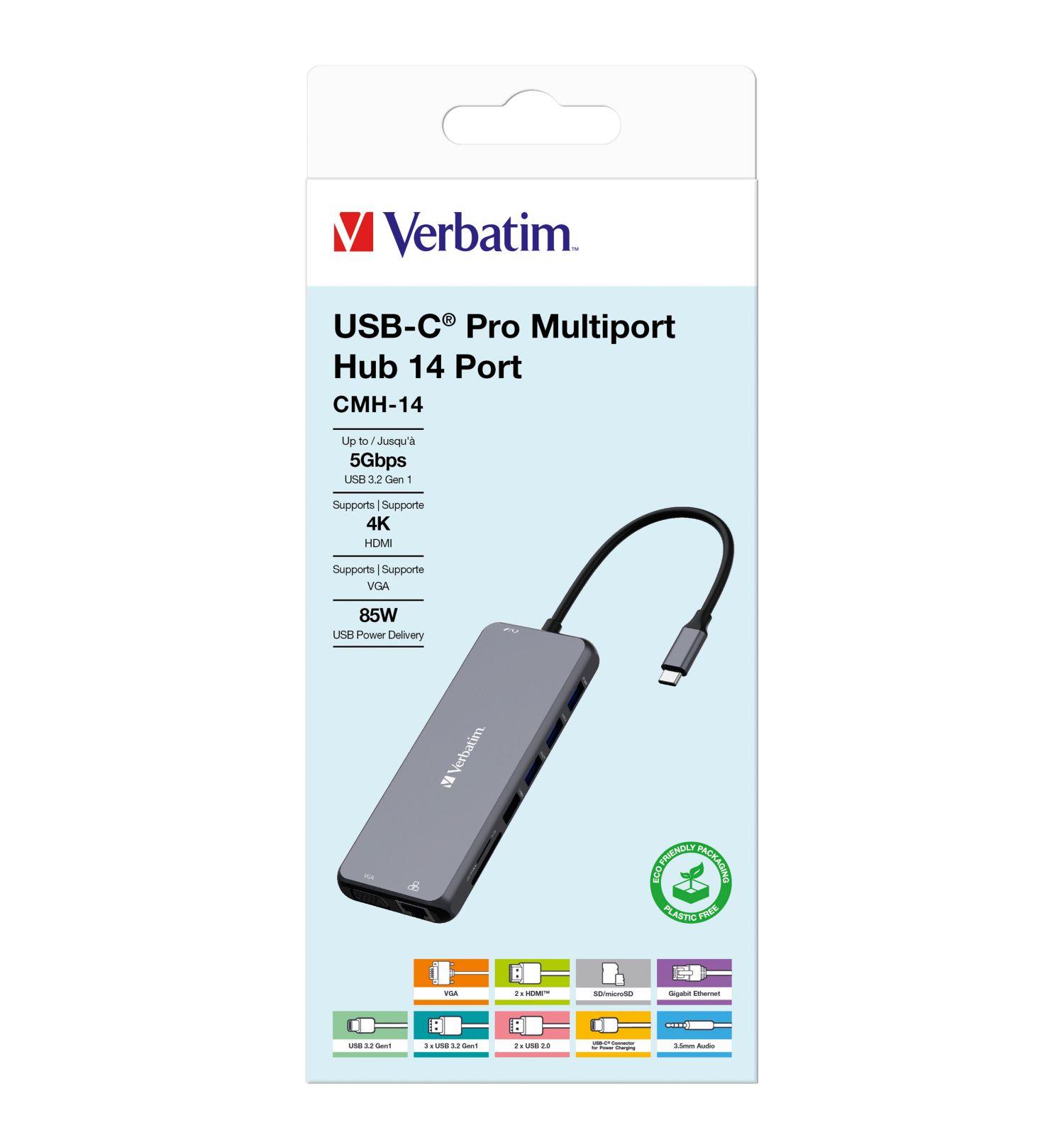 Hub USB Verbatim Multi Port CMH-14: 1x USB-C PD, 3xUSB-A 3.0, 1xUSB-C 3.0, 2xUSB-A 2.0, 2xHDMI, VGA, RJ-45, SD/microSD, audio - obrazek 4