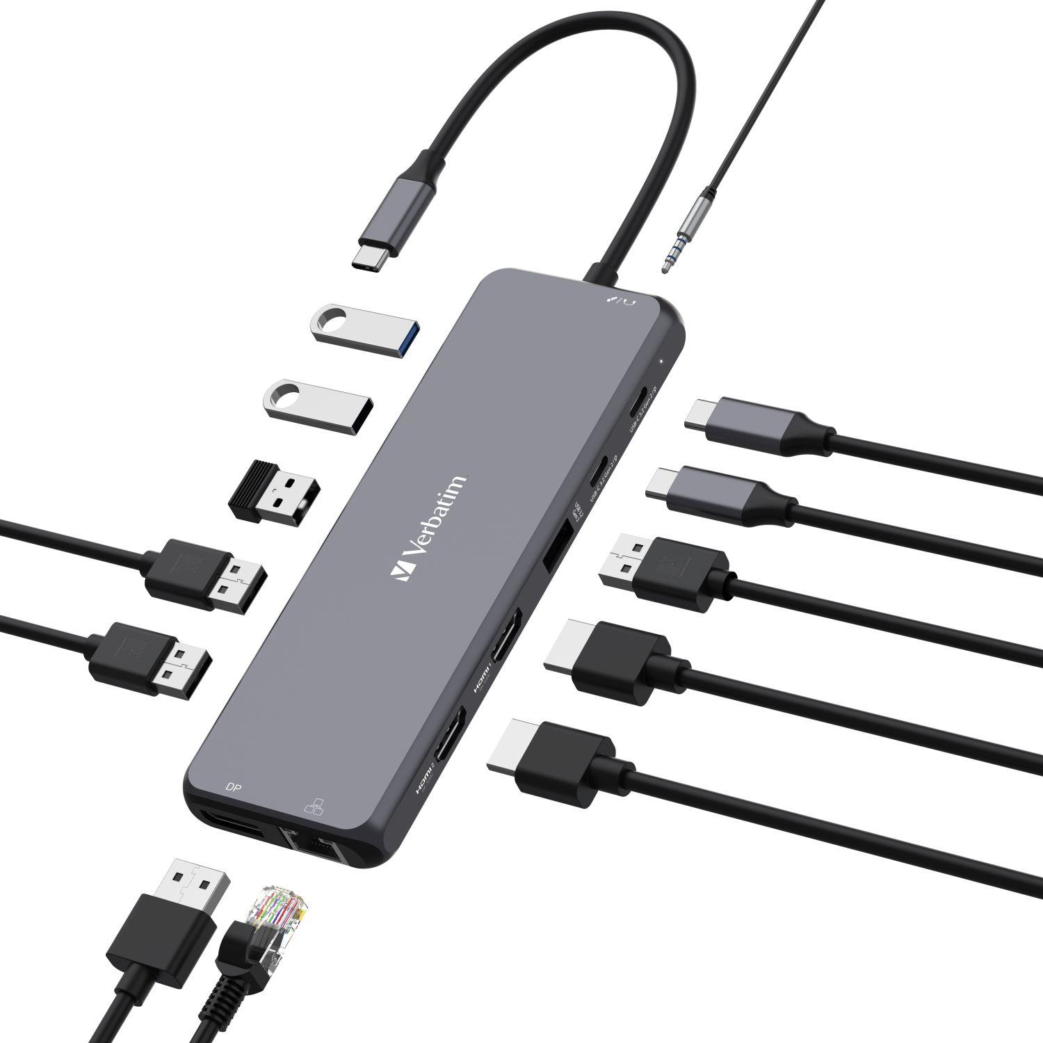 Hub USB Verbatim Multi Port CMH-13: 2x USB-C PD, 1xUSB-A 3.1, 3xUSB-A 3.0, 2xUSB-A 2.0, 2xHDMI, DisplayPort, RJ-45, audio - obrazek 4