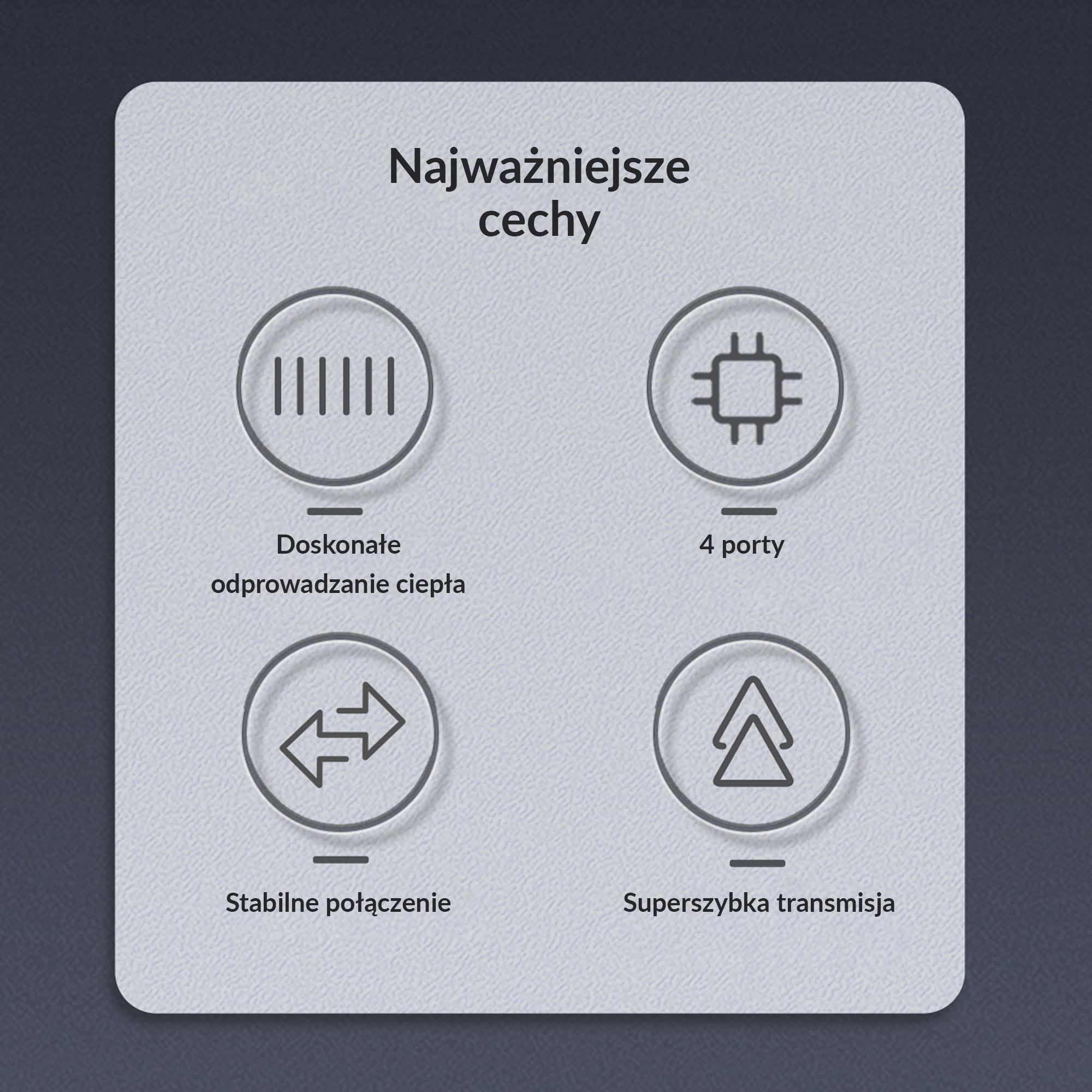 Hub USB-C Orico AH-13-GY-BP 4xUSB-A 3.1 Gen1, 5Gbps, alu - obrazek 8