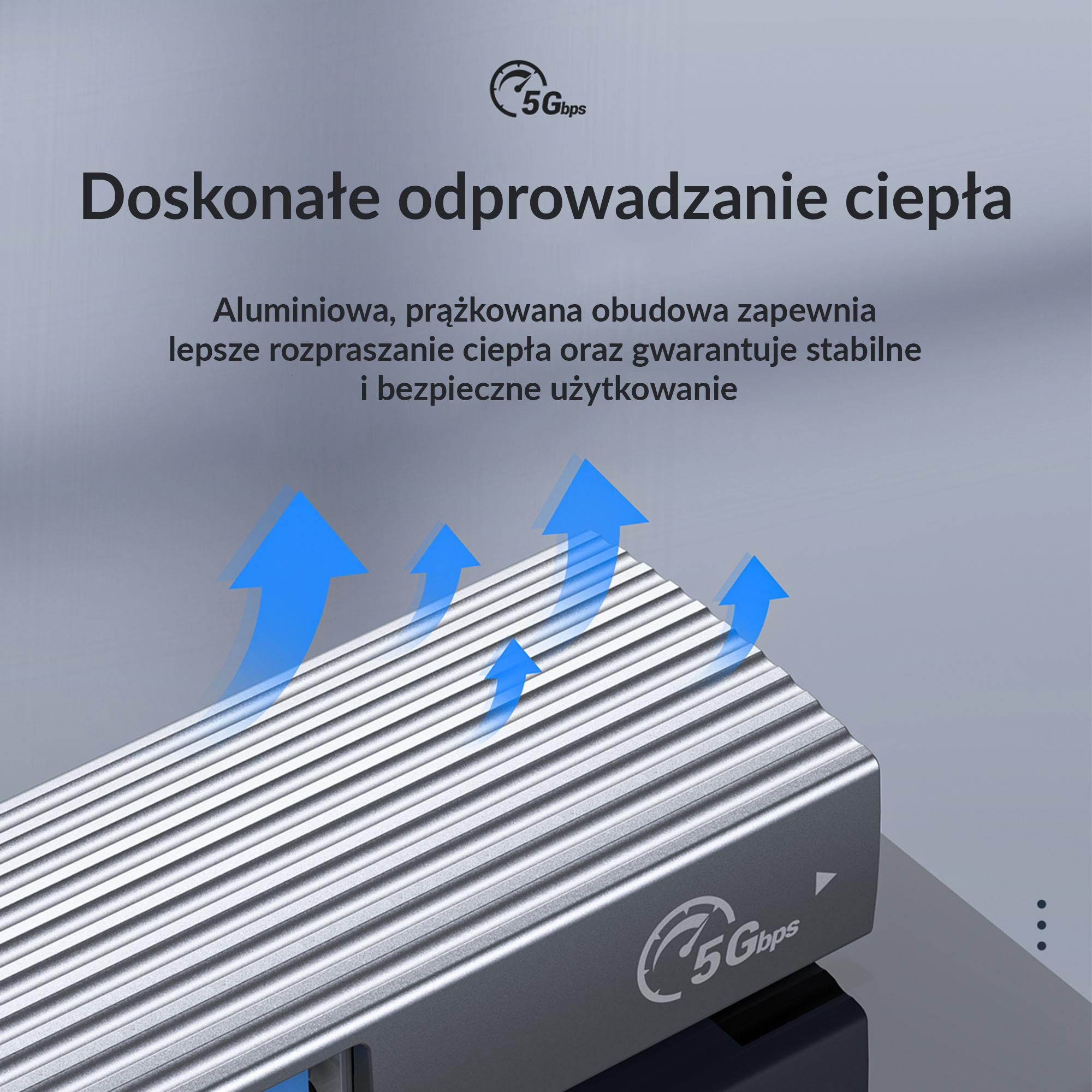 Hub USB-C Orico AH-13-GY-BP 4xUSB-A 3.1 Gen1, 5Gbps, alu - obrazek 9