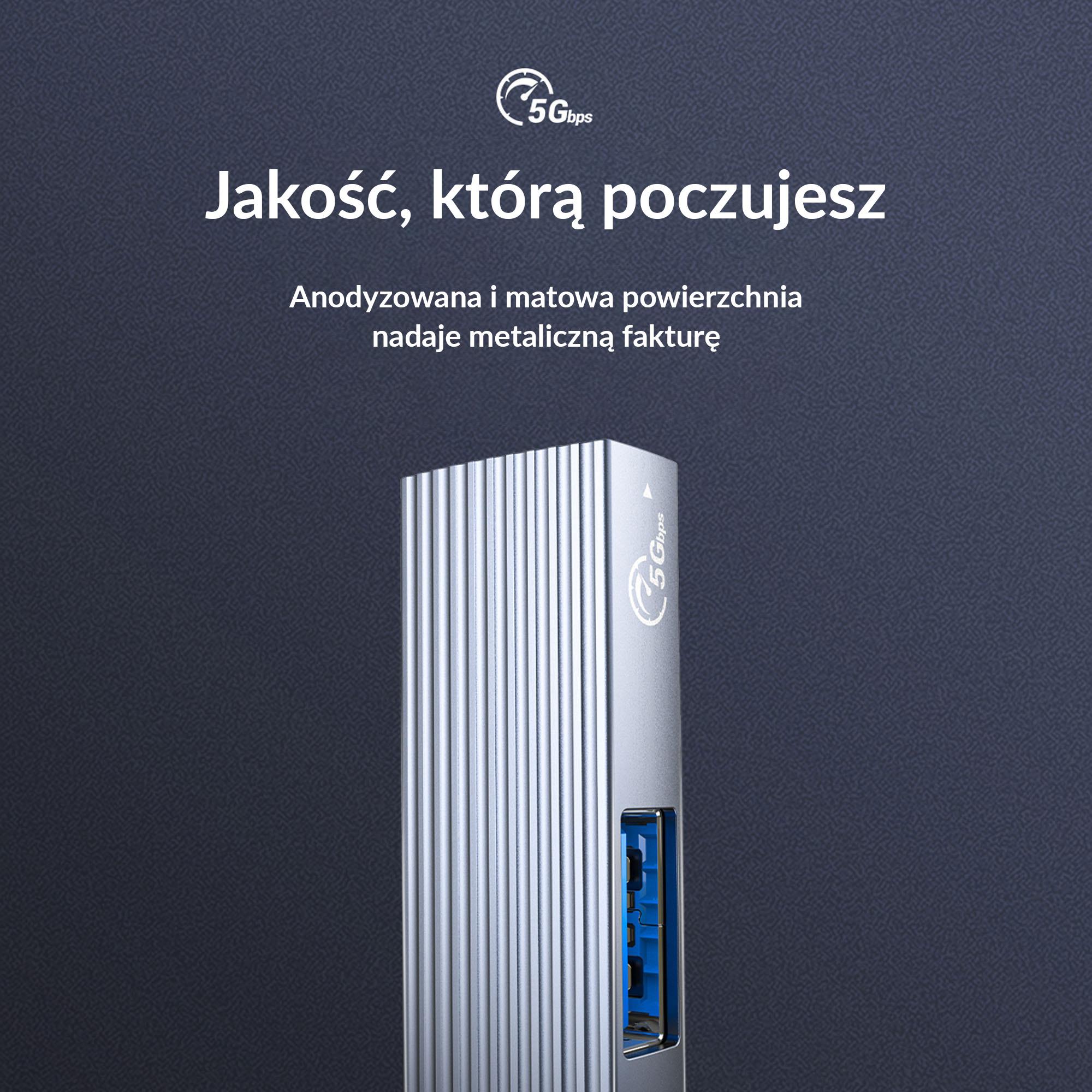 Hub USB-C Orico AH-13-GY-BP 4xUSB-A 3.1 Gen1, 5Gbps, alu - obrazek 10