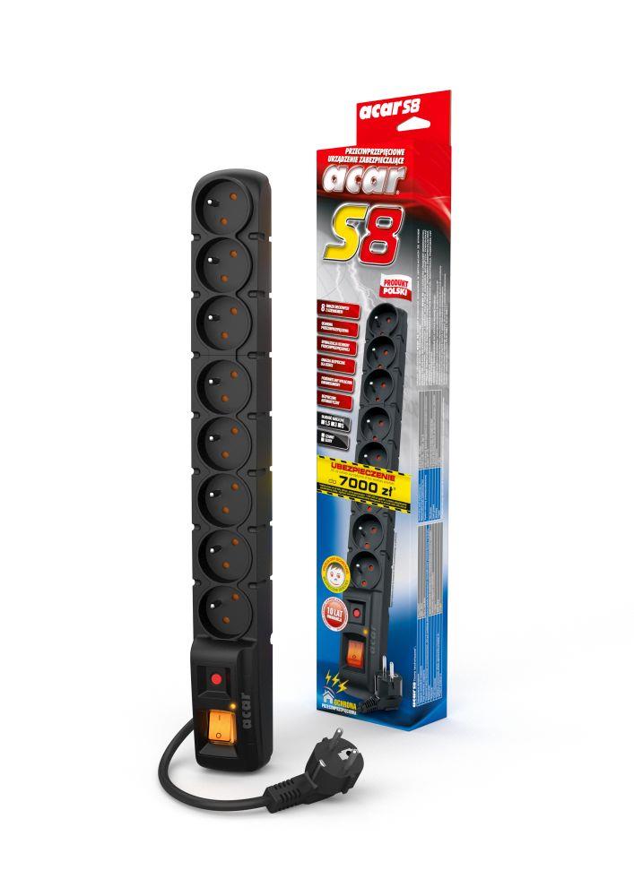 Listwa przeciwprzepięciowa Acar S8 3m czarna automat - obrazek 2