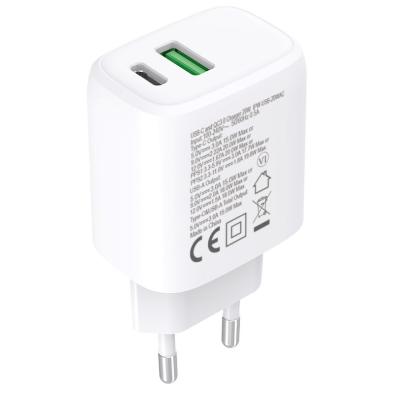 Ładowarka sieciowa USB-C PD 20W i USB-A QC 18W - obrazek 6