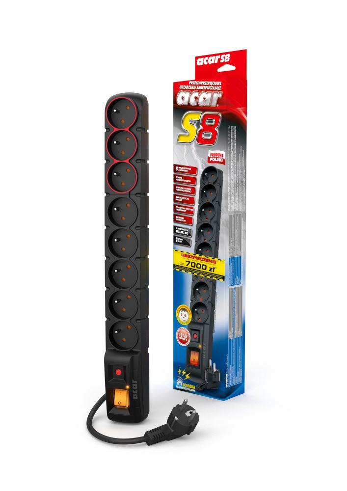 Listwa przeciwprzepięciowa Acar S8 DUAL 5m czarna - obrazek 2