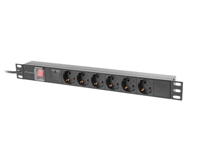 Listwa zasilająca Lanberg Rack PDU 19"1U 16A 6x 230V Schuko 2m Czarna - obrazek 2