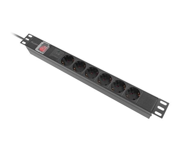 Listwa zasilająca Lanberg Rack PDU 19"1U 16A 6x 230V Schuko 2m Czarna - obrazek 3