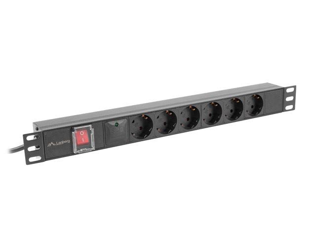 Listwa zasilająca Lanberg Rack PDU 19"1U 16A 6x 230V Schuko 2m Czarna - obrazek 6