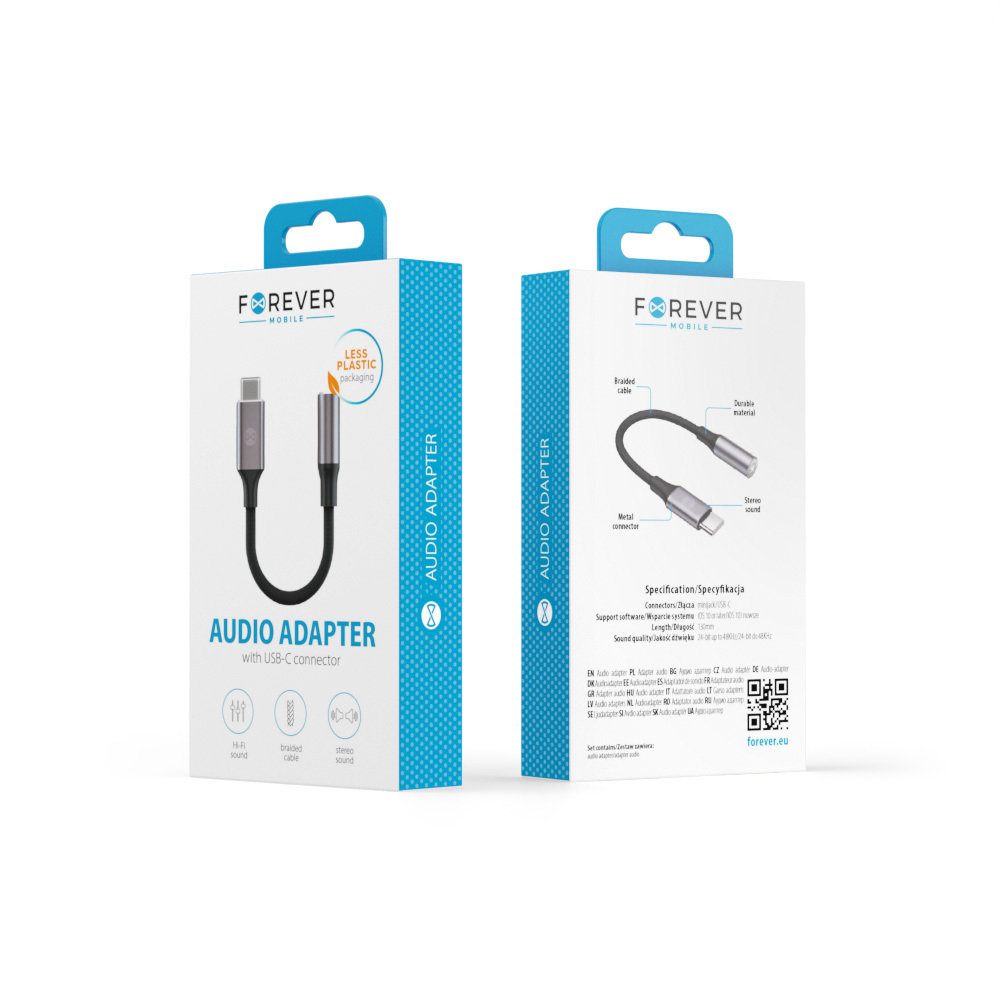 Forever adapter audio AJC-01 jack 3,5 mm - USB-C czarny - obrazek 7