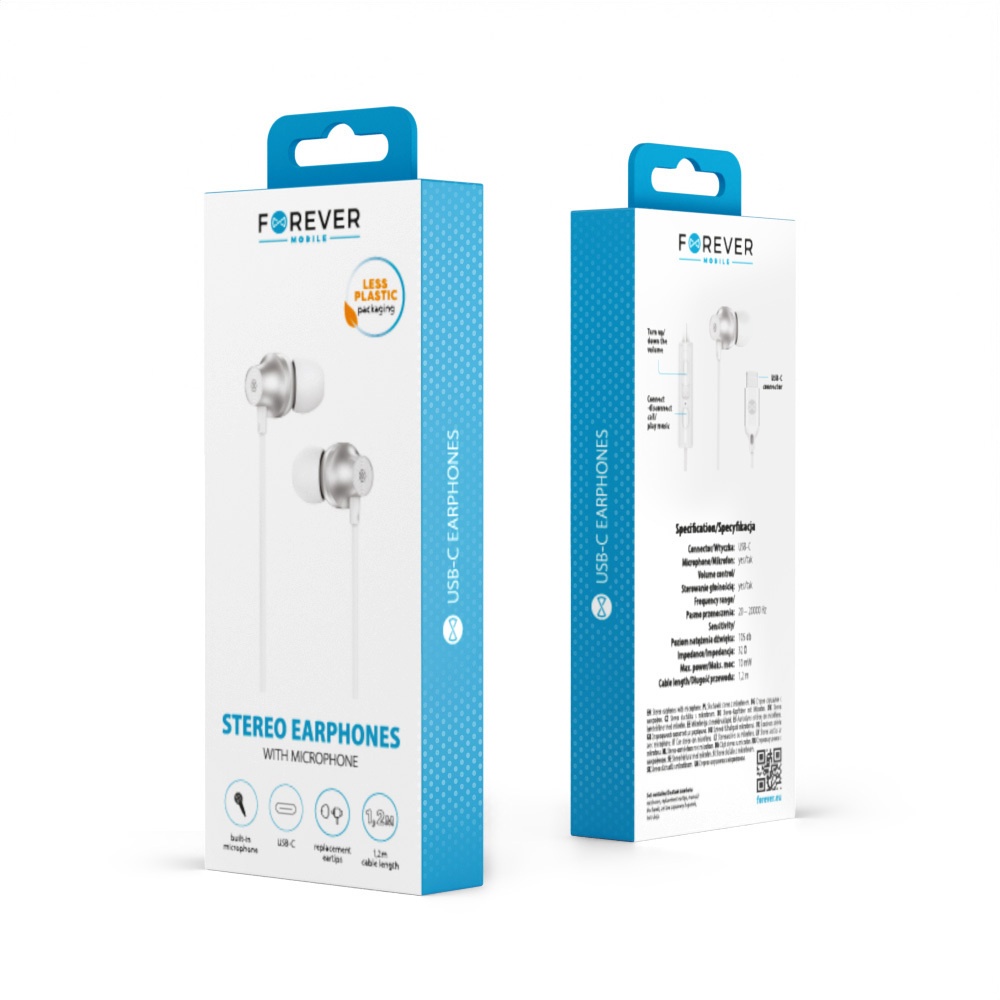 Forever słuchawki przewodowe EP-02 dokanałowe USB-C białe - obrazek 7