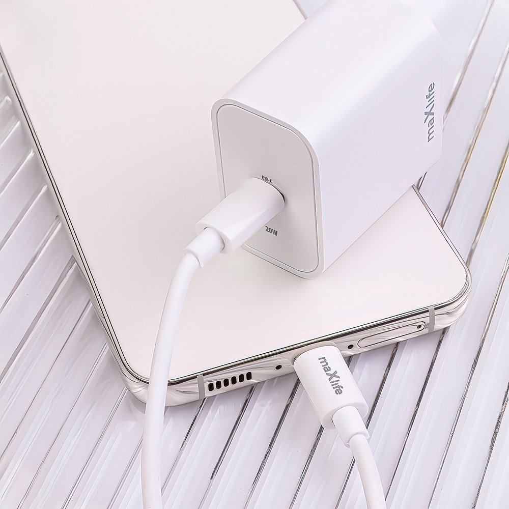 Maxlife ładowarka sieciowa PD QC MXTC-06-20C 1x USB-C 20W biała + kabel USB-C - USB-C 20W - obrazek 5