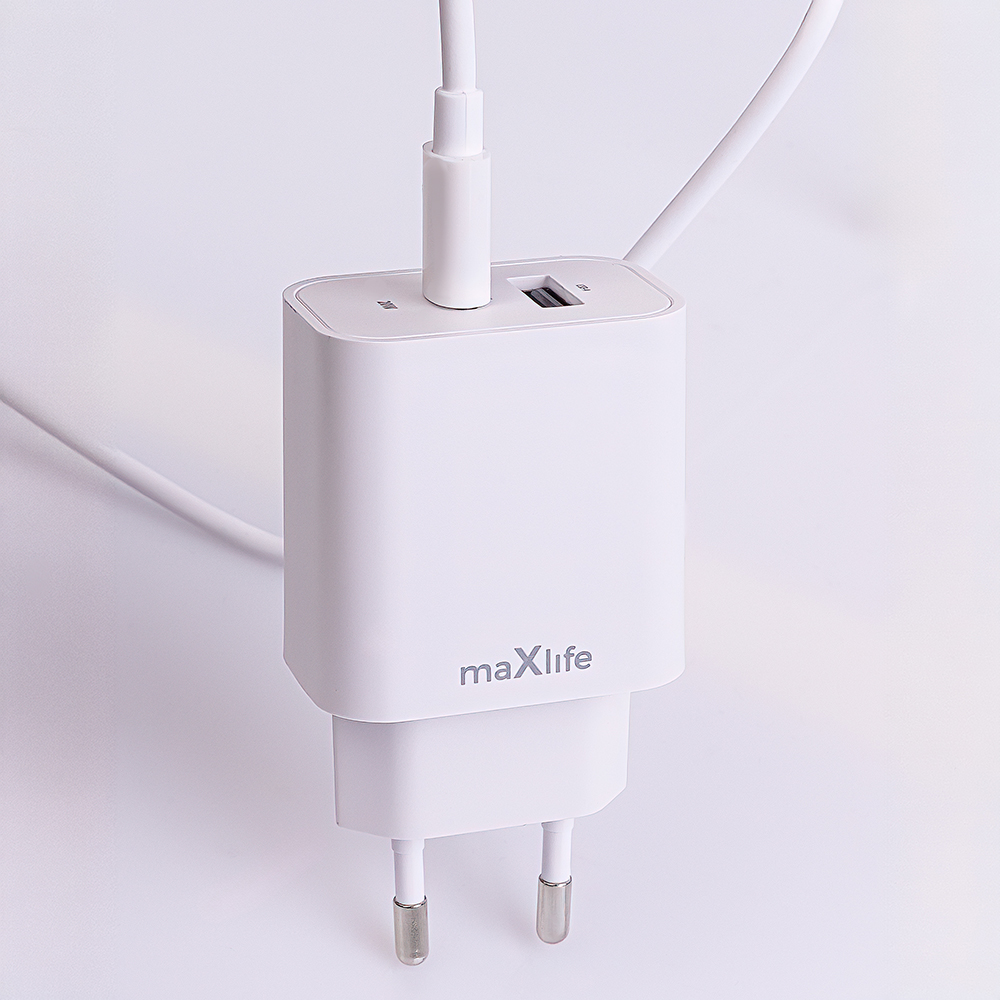 Maxlife ładowarka sieciowa PD QC MXTC-06-20AC 1x USB-C 1x USB 20W biała + kabel USB-C - USB-C 20W - obrazek 7