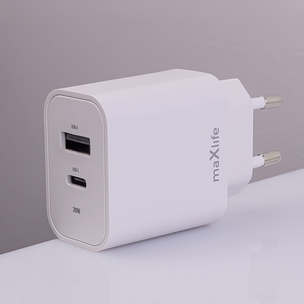 Maxlife ładowarka sieciowa PD QC MXTC-06-20AC 1x USB-C 1x USB 20W biała + kabel USB-C - Lightning 20W - obrazek 7