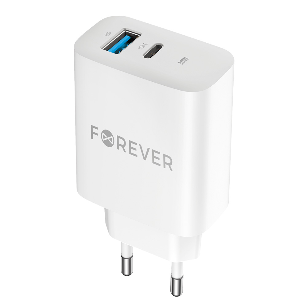Forever ładowarka sieciowa PD QC TC-07-30AC 1x USB-C 1x USB 30W biała + kabel USB-C - USB-C 60W - obrazek 3
