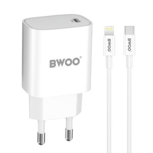 BWOO ładowarka sieciowa PD CDA159 USB-C + kabel USB-C - Lightning 20W biała