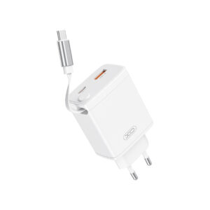 XO ładowarka sieciowa CE31 1x USB 1x USB-C 30W biała z kablem USB-C zwijanym