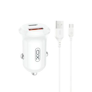 XO ładowarka samochodowa CC69 PD 30W QC 1x USB 1x USB-C biała + kabel USB - USB-C