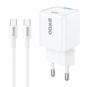 BWOO ładowarka sieciowa PD GaN USB-C + kabel USB-C - USB-C 60W biała