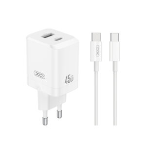 XO ładowarka sieciowa CE36 PD 45W 1x USB-C 1x USB biała + kabel USB-C - USB-C