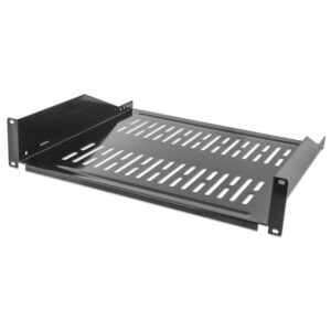 Półka 2U 400mm rack 19, 2 pkt mocowania, perforowana czarna