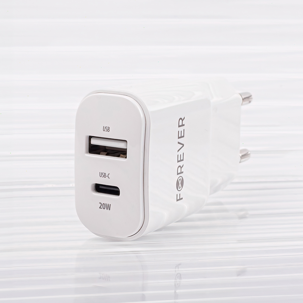 Forever ładowarka sieciowa PD QC TC-01-20AC 1x USB-C 1x USB 20W biała + kabel USB-C - Lightning 20W - obrazek 4
