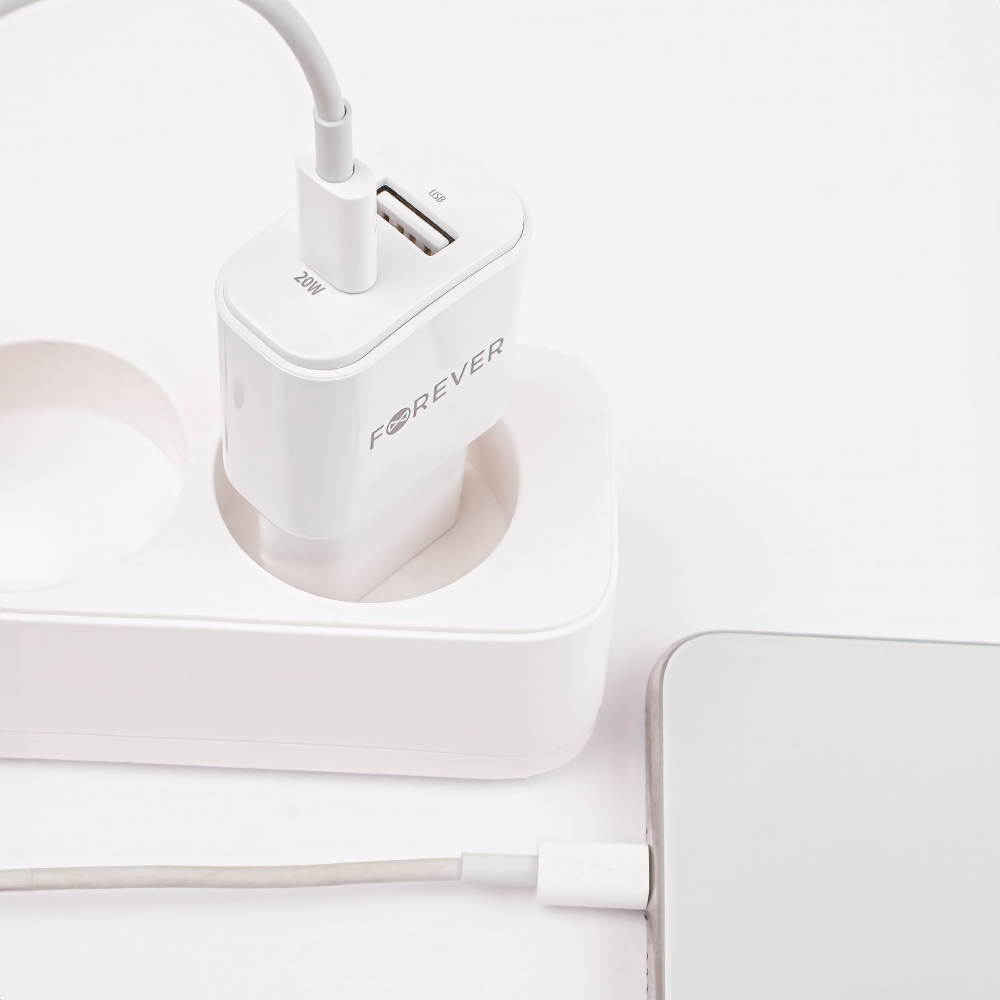 Forever ładowarka sieciowa PD QC TC-01-20AC 1x USB-C 1x USB 20W biała + kabel USB-C - Lightning 20W - obrazek 5